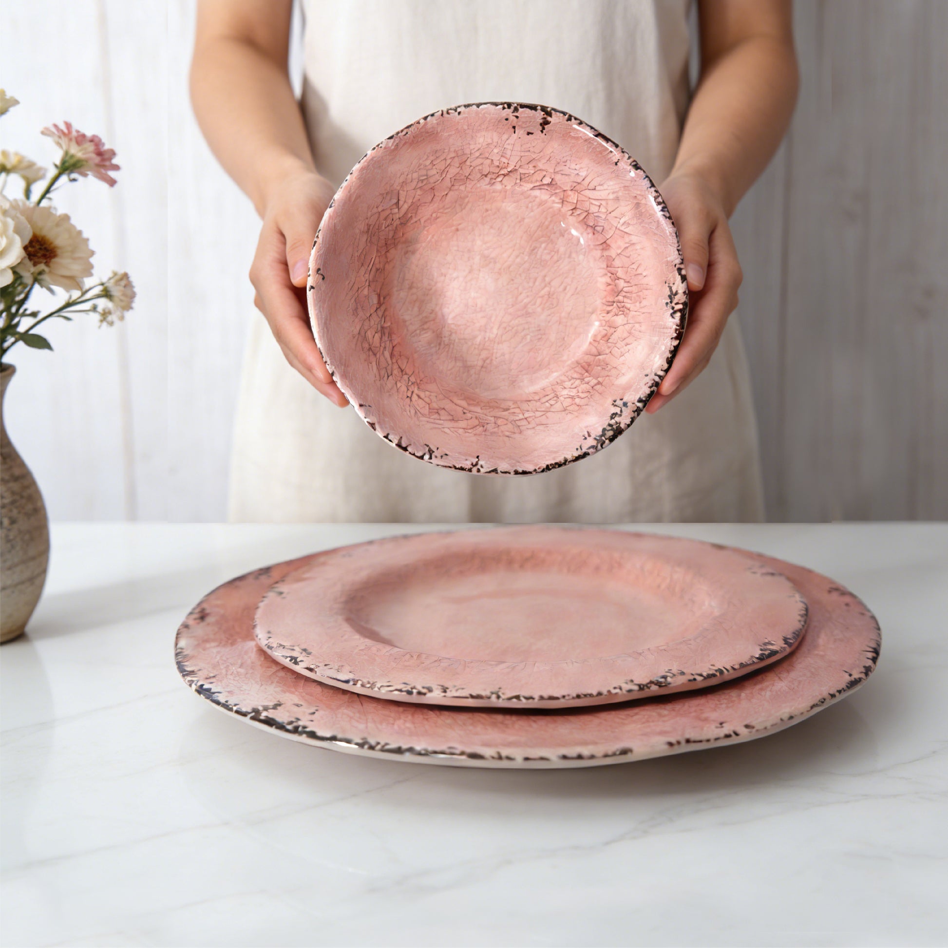 HomeNMore Melamine Dinnerware Set – 3 piece Shatterproof & Lightweight Dishes for Indoor/Outdoor Dining – Plates and Bowls for Camping, Patio, and Daily Use – Dishwasher Safe