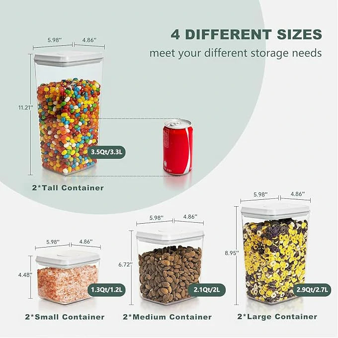 8-Pack BPA-Free Pop Top Food Storage Containers - Airtight with Measurement Marks