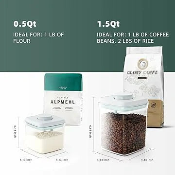Airtight Pop Food Containers - 2-Pack for Cereal & Pantry Storage (1.5 Qt & 0.5 Qt)