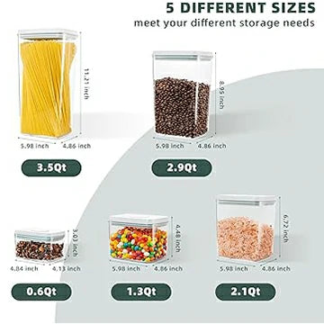 5-Pack Clear Airtight Food Storage Containers with Pop-Up Lids (0.6Qt - 3.5Qt)