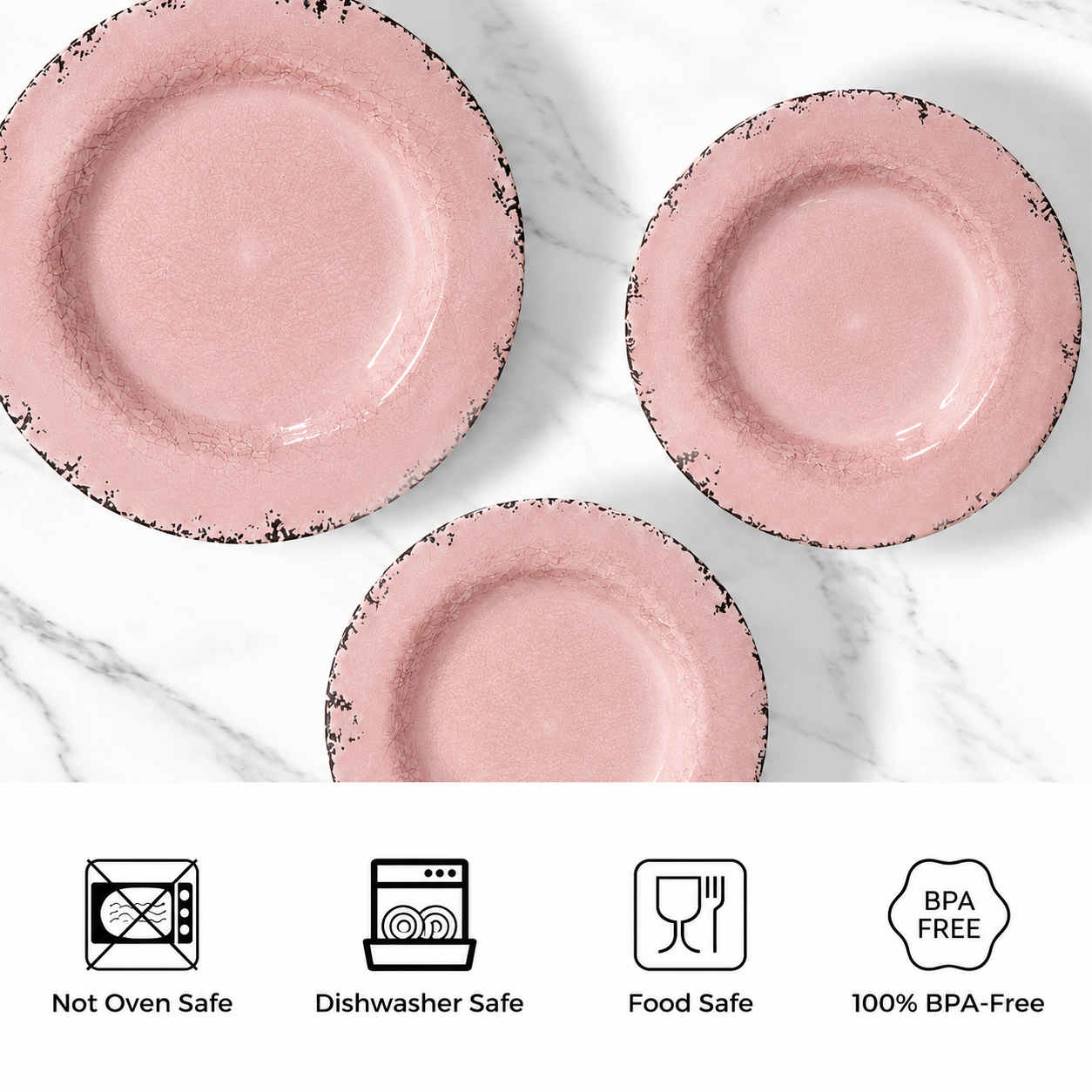 HomeNMore Melamine Dinnerware Set – 3 piece Shatterproof & Lightweight Dishes for Indoor/Outdoor Dining – Plates and Bowls for Camping, Patio, and Daily Use – Dishwasher Safe